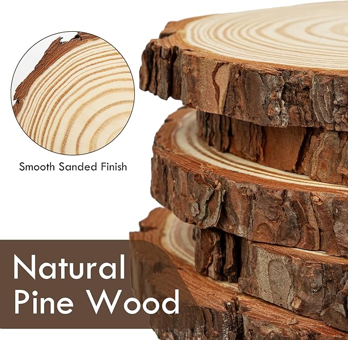 Large Unfinished Natural Wood Slices - 6 Pcs Natural Round Discs Rustic Wood Slices 7.1-9.8 Inch Wooden Tree Bark Discs for DIY Crafts Centerpieces Table Base Decoration Wedding Ornaments Coasters