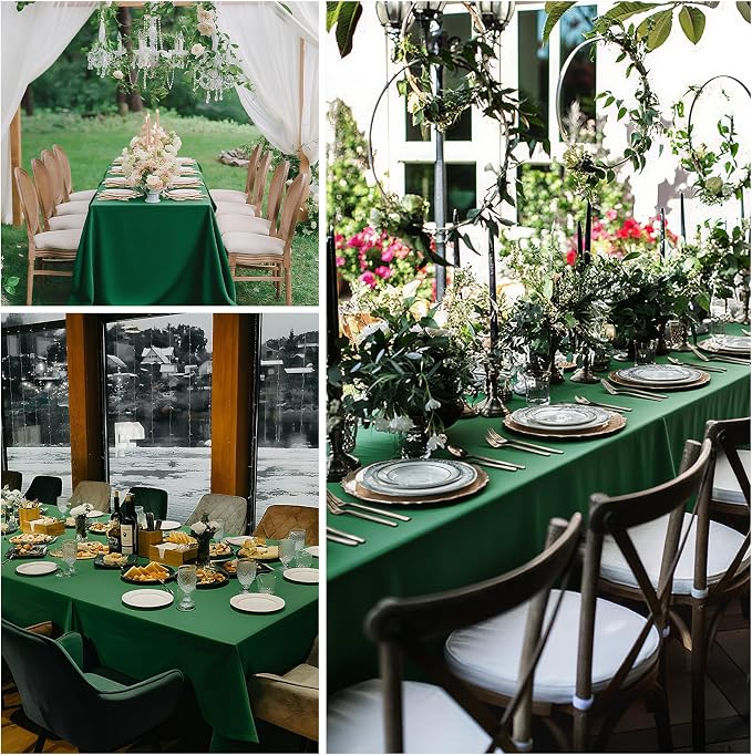 8 Packs Hunter Green Tablecloth Rectangle 60x102 Inch Table Cloth for 6 Foot Rectangle Table, Wrinkle Resistant Polyester Fabric Dark Green Washable Table Cover for Wedding Party Buffet