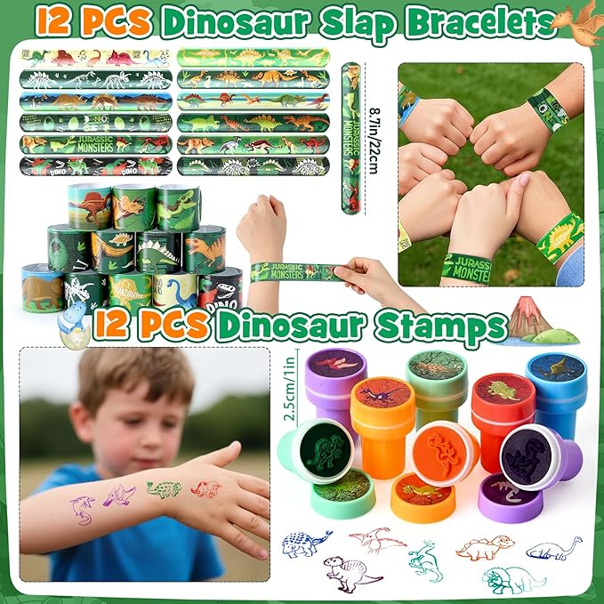 146pcs Dinosaur Party Favors - Dinosaur Birthday Party Supplies & Non-woven Goodie Bags for Kids Birthday, Dino Themed Party Decorations Gifts Pinata Fillers Stuffers Toys
