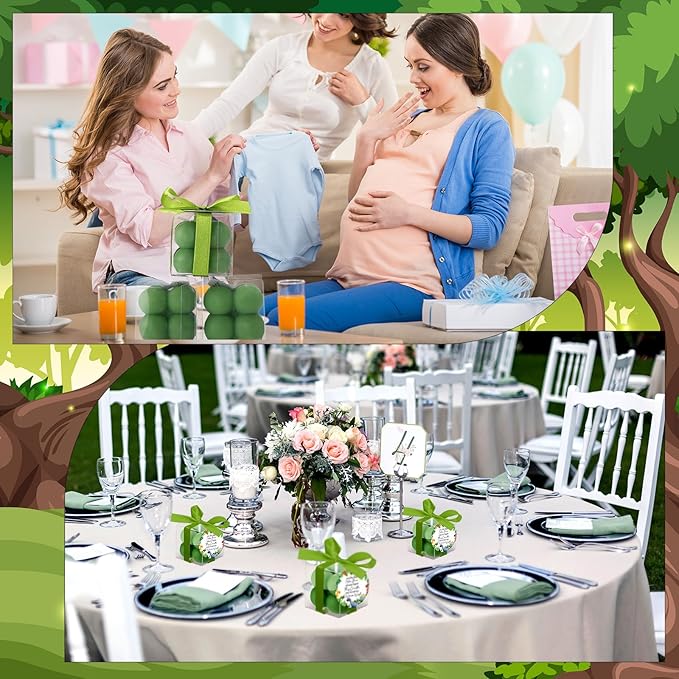 MTLEE 24 Sets Dinosaur Baby Shower Favors Small Bubble Candle Baby Shower Favors for Guests Tea Candles Bulk with Stylish Ribbons Cards Gifts Party Decoration(Army Green,Dinosaur)