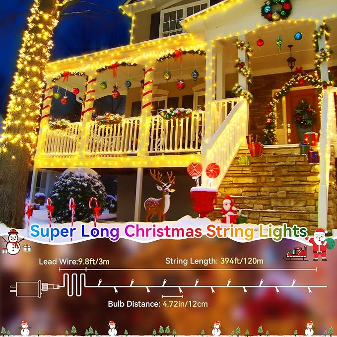Christmas Lights Outdoor, 403FT 1000 LED String Lights 8 Modes and Timer Memory Function Twinkle Fairy Lights IP44 Waterproof Plug in for Xmas Tree Wedding Party Holiday Decor(Warm White)