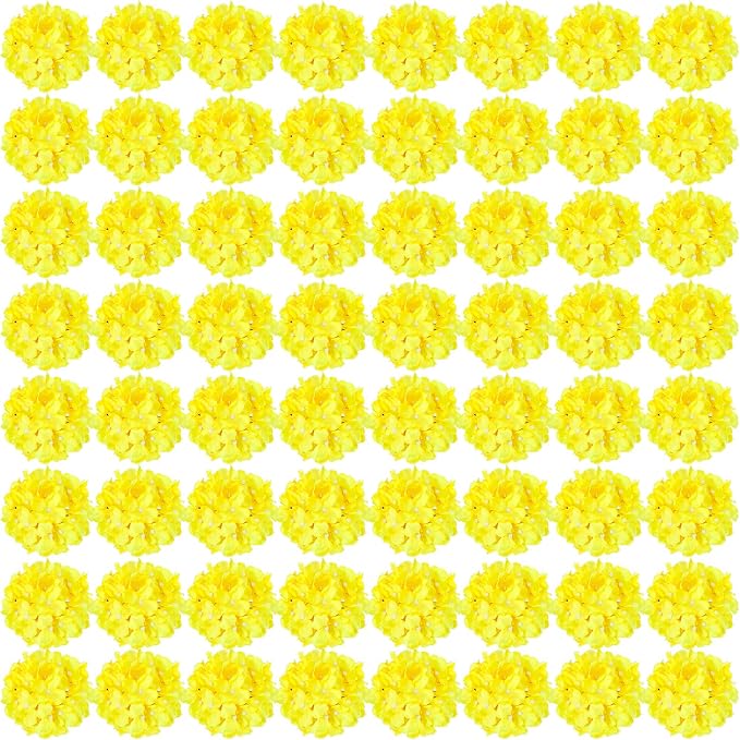 Auihiay 64pcs Hydrangea Artificial Flowers, Yellow Silk Hydrangea Heads with Stems, Hydrangea Flowers for DIY Wedding Centerpiece Baby Shower Home Party Decor (Yellow)
