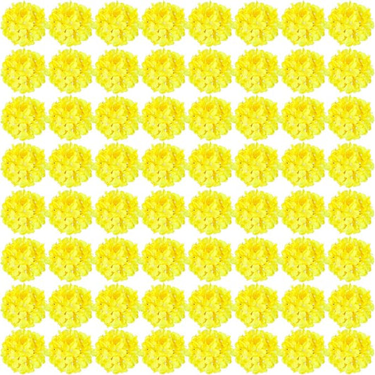Auihiay 64pcs Hydrangea Artificial Flowers, Yellow Silk Hydrangea Heads with Stems, Hydrangea Flowers for DIY Wedding Centerpiece Baby Shower Home Party Decor (Yellow)