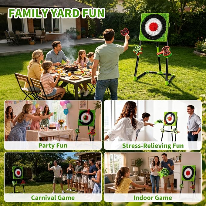 Axe Throwing Game for Backyard, 2-in-1 Axe & Dart Target Game Set with 4 Safe Throwing Axes & 6 Darts, Portable Outdoor Indoor Family Party Yard Game for Adults & Kids
