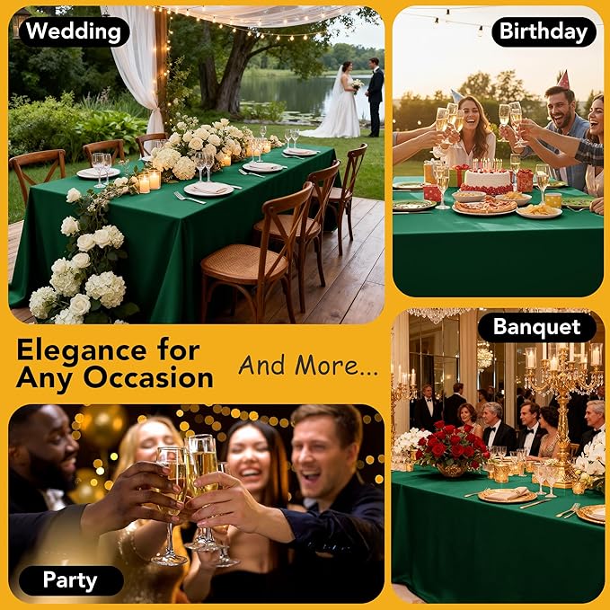 6-Pack Hunter Green Tablecloths for Square Tables, 54 x 54 Inches, Stain-Resistant Polyester Fabric for 2 Foot Tables - Washable Table Covers for Weddings, Banquets, Birthday Parties, Events