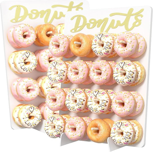 Wooden Donut Wall Display Stand, 2PCS Holder for 32 Doughnuts, Board for Grow Up Party, Birthday, Wedding, Baby Shower, Party Decorations (White)
