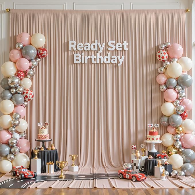 10ftx12ft Wrinkle Free Nude Backdrop Curtain, 8 Panels 12FT Long Wedding Photo Backdrop Drapes, Silky Polyester Back Drop Cloth for Birthday Photography Background Party Backdrop Draping