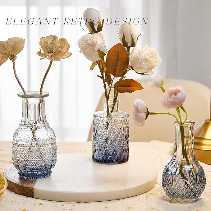 Glass Bud Vase Set of 20, Small Flower Vases, Glass Vases for Centerpieces, Vintage Home Table Decorations Bud Vases (20 Pcs, Blue)
