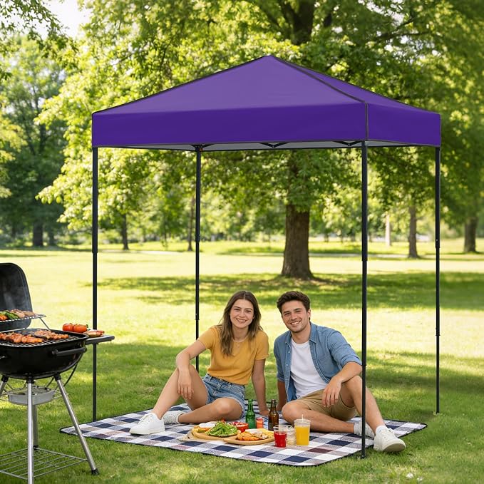6x4 Pop Up Canopy Tent, Instant Portable Beach Canopy, Outdoor Tent with Carry Bag for Camping, Sports, Tailgating, Events, Purple