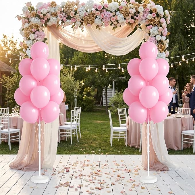 Balloon Column Kit for Floor- Set of 2,Balloon Columns with Stand, Base and Pole,Balloon Tower Backdrop Decoration for Wedding, Baby Shower, Birthday Party, or Bachelorette Parties (Light Pink)