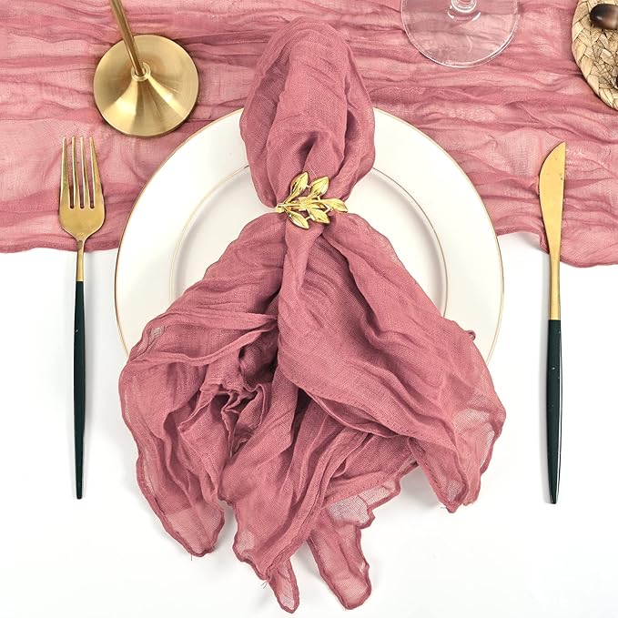 60 Pack Gauze Cheesecloth Napkins 20 x 20 Inch Wrinkled Dinner Napkins Rustic Boho Table Napkins Decorative Cloth Napkins for Weddings Parties Event Family Dinner Table Decoration (Dusty Rose)