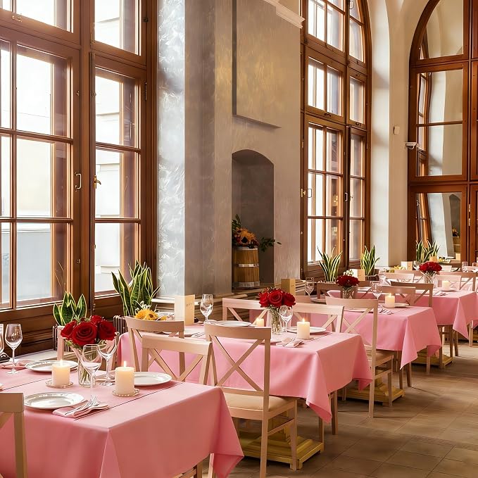 8 Pack Pink Tablecloth 60x102 Inch Rectangle Table Cloth for 6 Foot Rectangle Tables, Wrinkle Resistant Washable Polyester Fabric Rectangular Cover for Dining Banquet Wedding Party