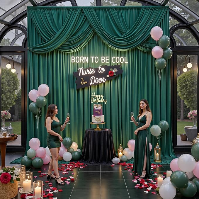 50ft x 15ft Hunter Green Backdrop Curtains for Wedding Parties, 10 Panels Extra Long Wrinkle Free Fabric Drapes Photo Backdrop for Baby Shower Birthday Stage Reception Lobby Decoration