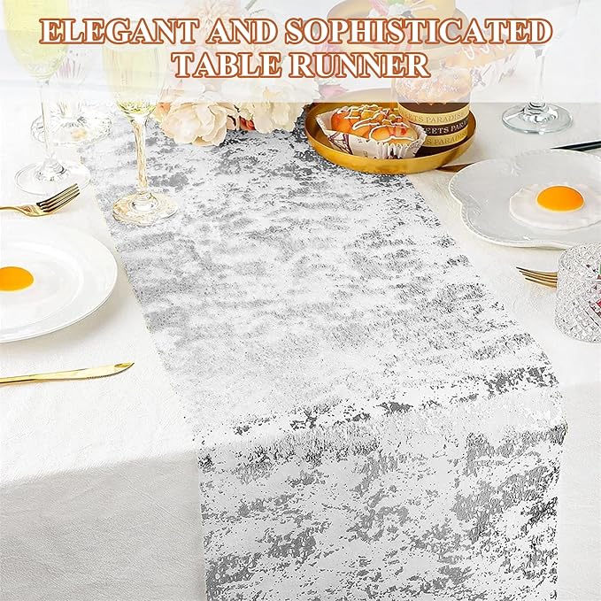 12 Pack Metallic Silver Table Runner, 11 x 108 Inches Sequin Table Runners, Mesh Decorations Glitter Table Runner for Party Wedding Birthday Bridal Shower Event Christmas Decorations