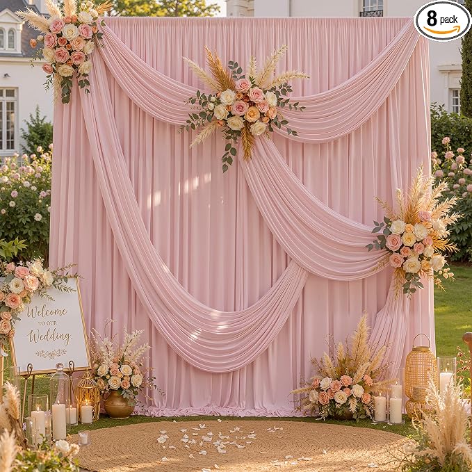 40ft×10ft Wrinkle Free Dusty Pink Backdrop Curtain for Parties, | 8 Panels 5ft×10ft Soft Silky Polyester Pink Photo Backdrop Drapes for Wedding Party Baby Shower Decor Back Drop Cloth