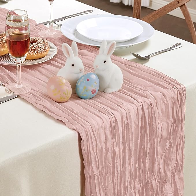 Dusty Pink Mother’s Day Cheesecloth Table Runner 10FT Long Easter Spring Boho Gauze Table Runner Rustic Sheer Runner for Wedding Bridal Baby Shower Birthday Holiday Party Table Decor Easter Decor