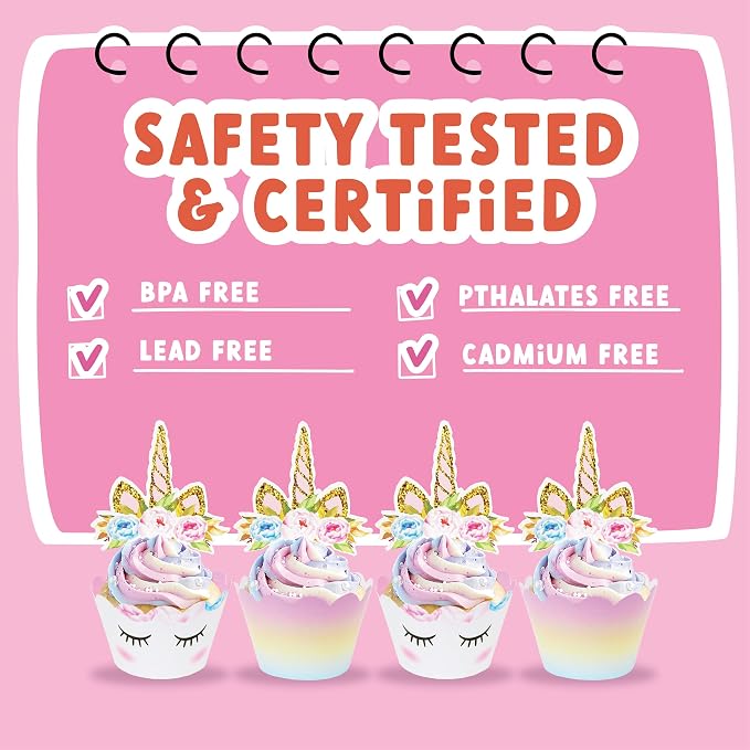ecoZen Pink Unicorn Birthday Party Decorations - Magical Horse Themed Supplies for 16 Guests, Includes Plates, Cups, Napkins, Banner, Cutlery, Balloons, Tablecloth, Straws, Toppers
