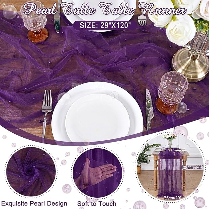 Pearl Gauze Table Runner Tulle Fabric: 10ft Seasonal Dessert Chiffon Pearl Lace Boho Overlay Wedding Veil Outdoor Wedding Aisle Runner Party Decorations Doilies, Light Yellow