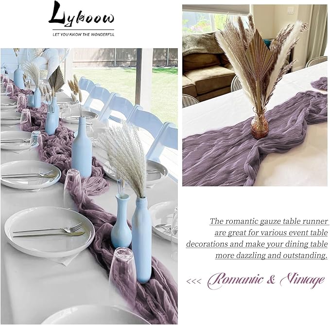 15 Packs Cheesecloth Table Runner Light Purple,10 Ft Lavander Rustic Gauze Boho Wedding Table Runner Decoration, Wedding Table Decor Table Cloth for Wedding Party Bridal Shower Table,21.5x120in