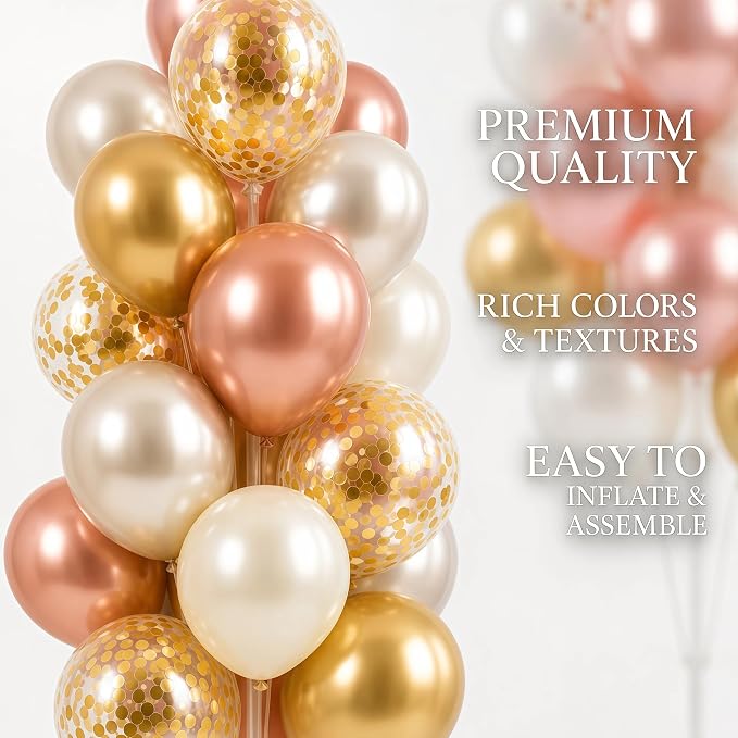 Balloon Column Kit Set of 2 With Balloons Included - with Base, and Pole,Balloon Tower Backdrop Decoration for Wedding, Baby Shower, Birthday Party, or Bachelorette Parties (Rose Champagne Gold)