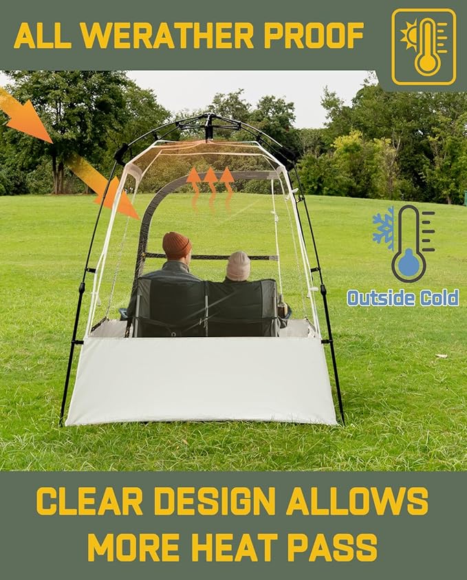 Pod All Weather Sports Tent, Outdoor Pop Up Bubble Clear 540° View Winter Tent for 1-2 Person, Instant Cold Weather Shelter with Rainfly for Soccer, Football, Softball & Other Sports Events