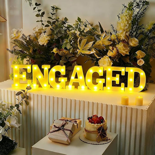 Honoson 7 Pcs Engagement Party Decorations, 6.5 Inch Engaged LED Letter Lights Sign Engaged Table Decoration for Wedding Engagement Bridal Shower