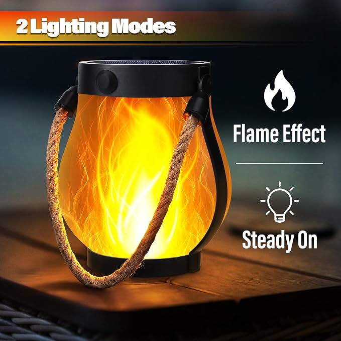 Jyoiat Solar Outdoor Lanterns Waterproof - 2 Pack Ultra-Real Flame Solar Lantern Lights with Dual Charging Modes (Solar/USB) for Garden Yard Patio Birthday Mothers Day Gifts (Warm White - 2 Pack)