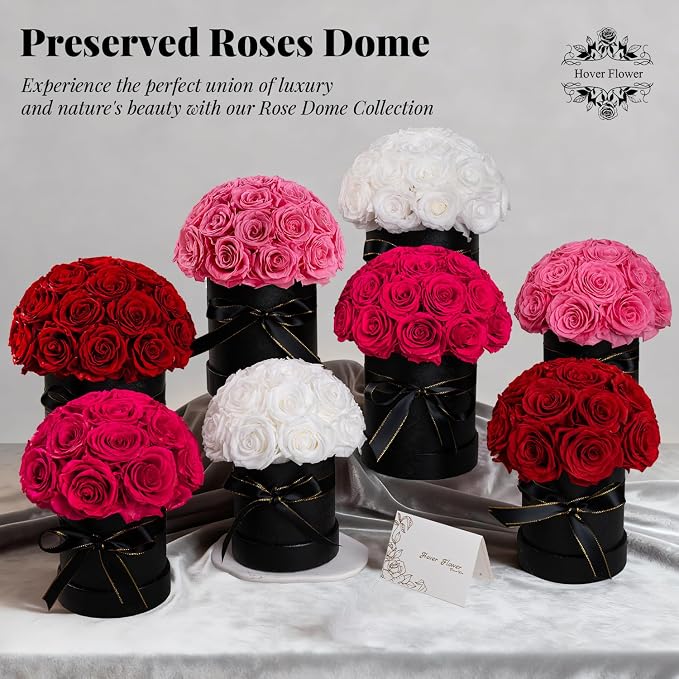 18 Preserved Flowers for Delivery Prime, Roses Dome Forever Flower Decor for Party Home Table Bedroom, Anniversary, Birthday, Wedding Gifts for Women Her (Red)