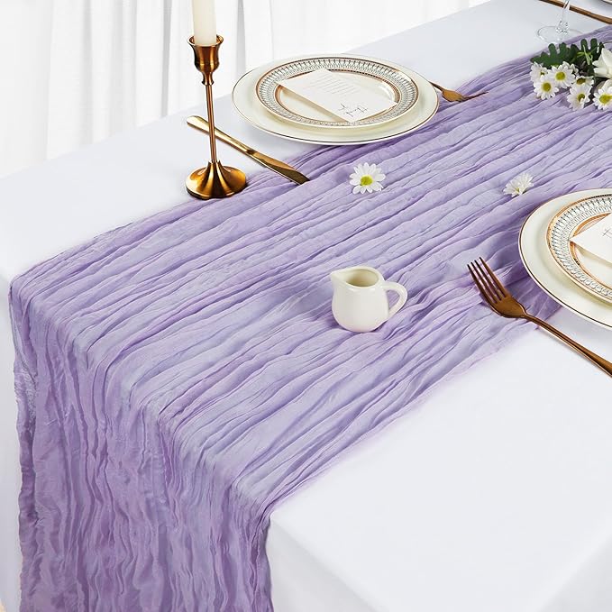 6 Pack Lilac Purple Cheesecloth Table Runner 10Ft Spring Lavender Gauze Cheese Cloth Table Runner 35x120 Inch Boho Sheer Rustic Fabric for Holiday Party Decor Baby Shower Wedding Home Decorations