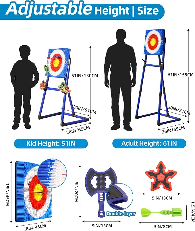Axe Throwing Game for Backyard with Bristle Target & 12 Throwing Axes Set, Indoor & Outdoor Games for Adults, Kids & Family, Yard Games Toys, Axe Throwing Target,Dart Board,Carnival Games(Blue)