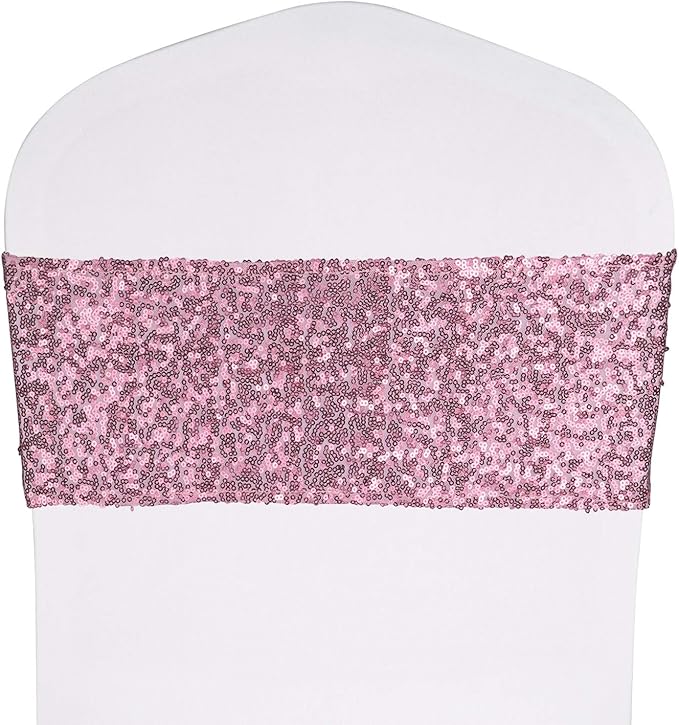 Pack of 50 Stretch Sequin Chair Sashes Chair Bands One-Sided Sequins Decor for Hotel Wedding Reception Party Event Chair Cover Decoration 4"x16" - Rose Gold