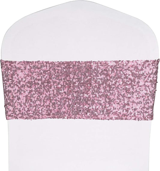 Pack of 50 Stretch Sequin Chair Sashes Chair Bands One-Sided Sequins Decor for Hotel Wedding Reception Party Event Chair Cover Decoration 4"x16" - Rose Gold
