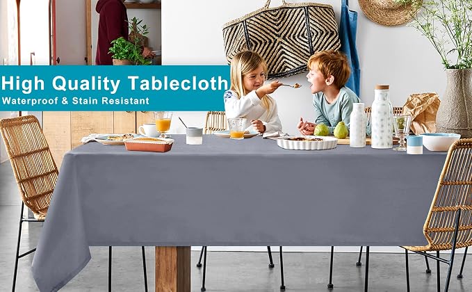 Hiasan Light Gray Rectangle Tablecloth - Waterproof Spillproof and Wrinkle Resistant Washable Polyester Table Cloth for Dining Party, 54 x 120 inch