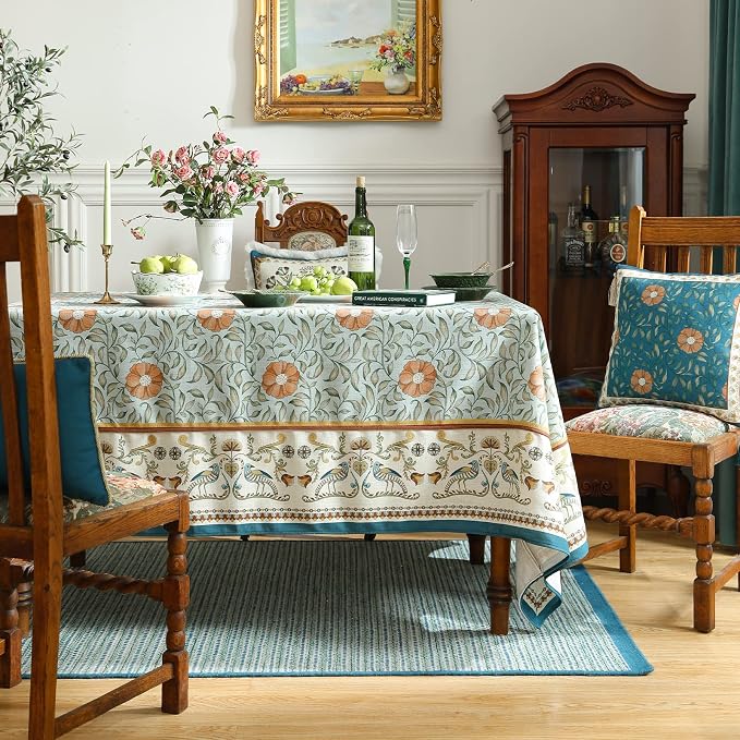 patdrea Vintage French Linen Tablecloth,Rectangular,79"x55"-Wensel | Italian Provencal Table Cloth for Rectangle Table,Colorful Floral Patterned,Dining Room Tea Party Thanksgiving Decor