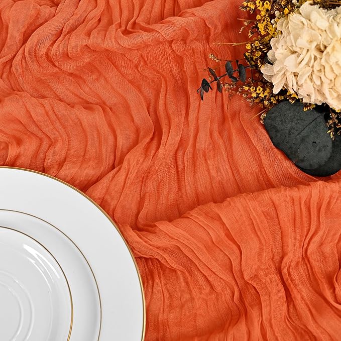 12 Pack Orange Table Runner 10Ft Cheesecloth Table Runner Rustic Gauze Table Runners Romantic Long Sheer Fabric Cheese Cloth Table Runners for Wedding Party Bridal Baby Shower
