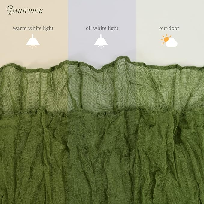 12 Pack Cheesecloth Table Runner 35 x 120 inch Long Boho Cheese Cloth Gauze Table Runners Semi Sheer Table Runner for Wedding Decor, Bridal Shower, Birthday Party (Olive Green)