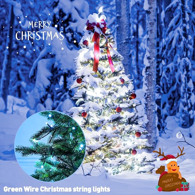 JMEXSUSS 2 Pack Solar String Lights Outdoor Waterproof, Total 66 FT 200 LED Solar Christmas Lights Outdoor, Twinkle Light for Christmas Tree Outside Garden Yard Xmas Decor, White