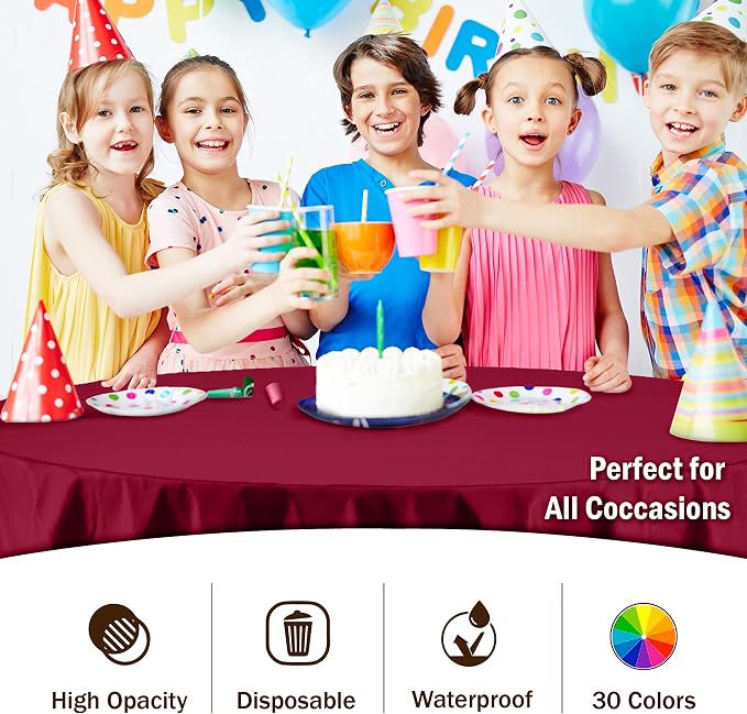 Exquisite Burgundy Round Tablecloths Plastic Table Cloth Disposable 48 Pack 84" Inch Round Table Cloth Disposable Burgundy Tablecloths Plastic Tablecloth Indoor/Outdoor Tablecloth Party Supplies