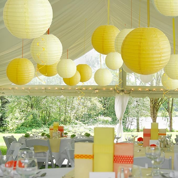 20Pcs Yellow Paper Lanterns Decorative, 6"8"10" Hanging Round Paper Lanterns Decorative for Bridal Shower Baby Shower Engagement Wedding Birthday Party