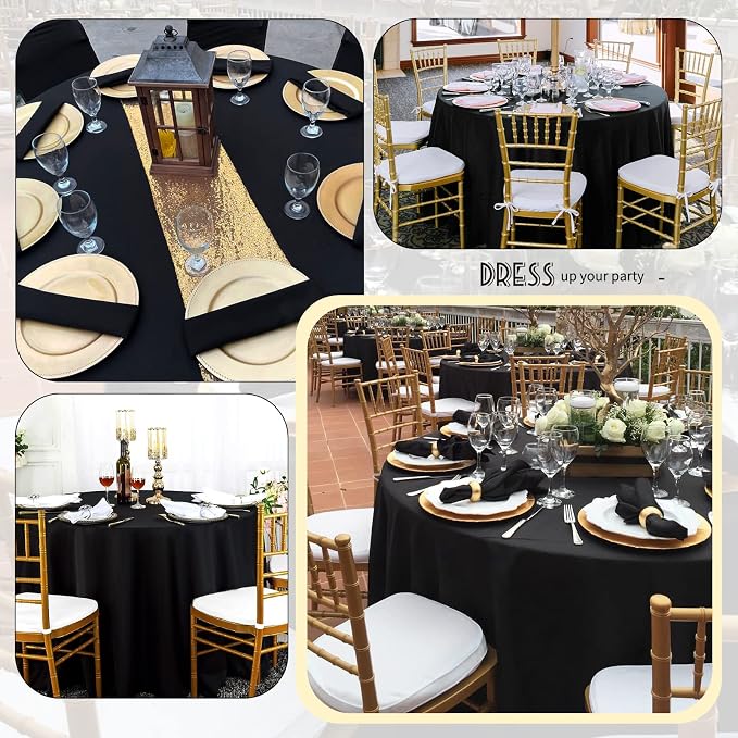 YMHPRIDE 6 Pack Black Tablecloths - 120 Inch Polyester Round Table Covers, Washable Fabric for Wedding, Party, Dining, Banquet