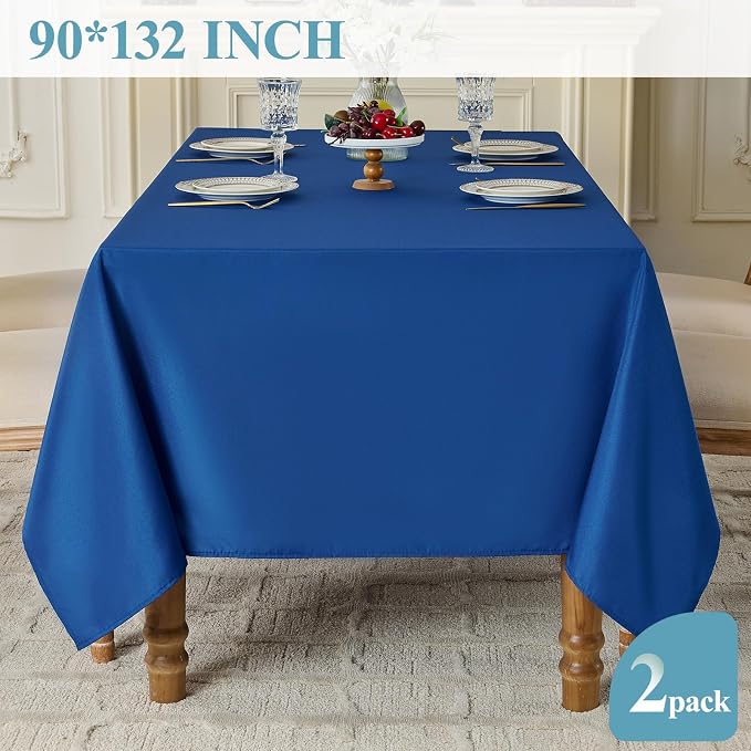 VidaFete Tablecloth 2 Pack 90*132inch Rectangle Table Cloth Polyester, Stain Wrinkle Resistant Polyester Dining Table Cover for Kitchen Dinning Party Wedding Rectangular Buffet Decoration(Royal Blue)