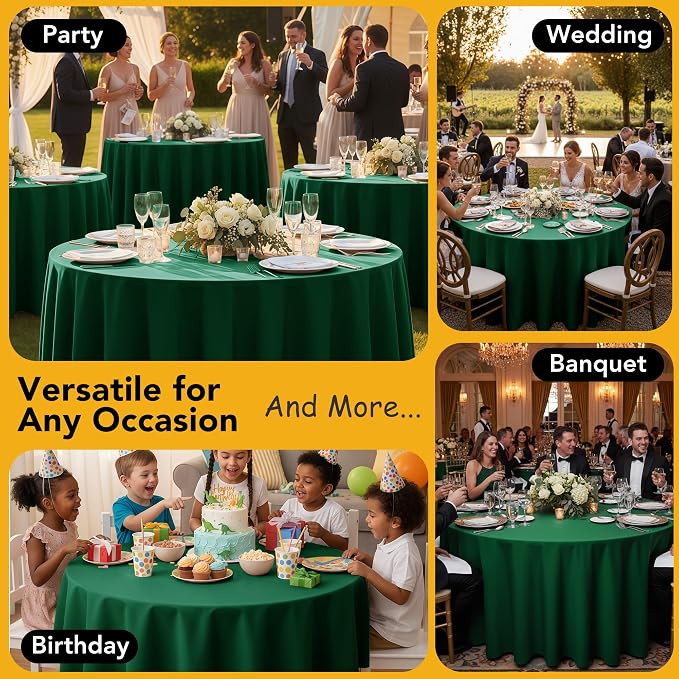 10-Pack Hunter Green Round Tablecloths, 90 Inches, Stain-Resistant Polyester for 4-5 Ft Round Tables - Washable Table Covers for Weddings, Banquets, Birthday Parties, Events