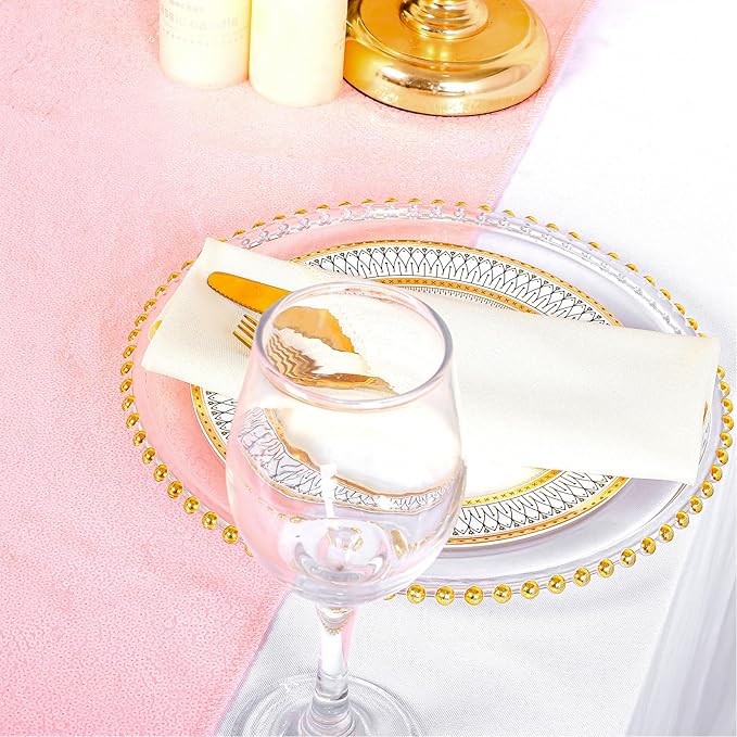 ShinyBeauty 12x108 Inch Sequin Table Runners 10 Pack - Baby Pink Glitter Party Decor for Baby Shower, Weddings, Birthday & Holidays - Sparkling Luxury Backdrop, Gender Reveal Decorations
