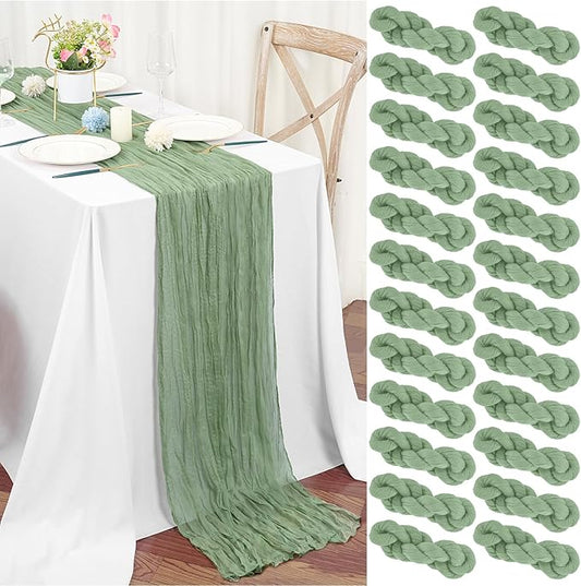 24 Packs Sage Green Table Runner, Charming Cheesecloth Table Runner 17 x 108inch, Gauze Boho Wedding Decoration Rustic Sheer Fabric Cheese Cloth Table Runners for Wedding Party Bridal Shower