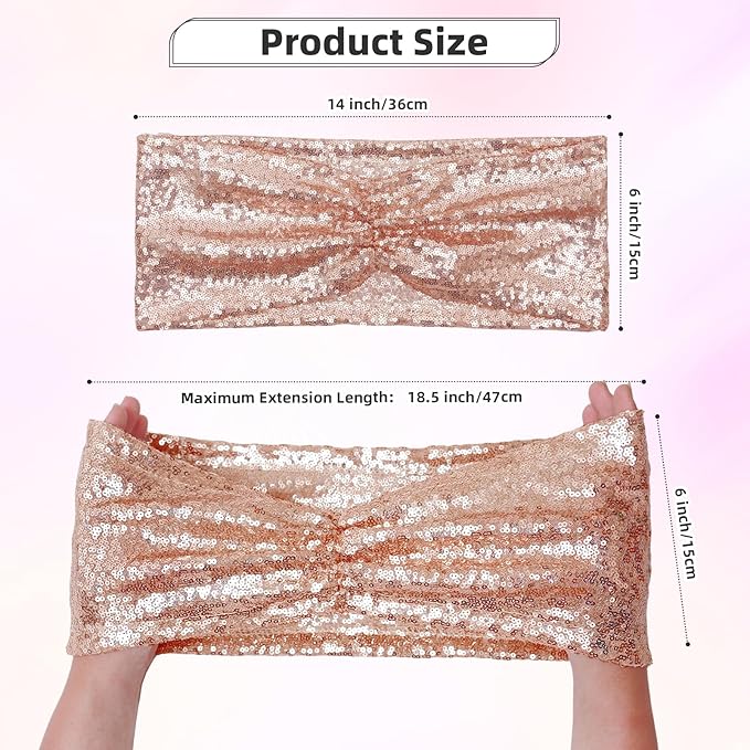 Poise3EHome Rose Gold Sequin Chair Sashes Folding Chair Covers Bow for Party Wedding Reception Decorations, 100 PCS