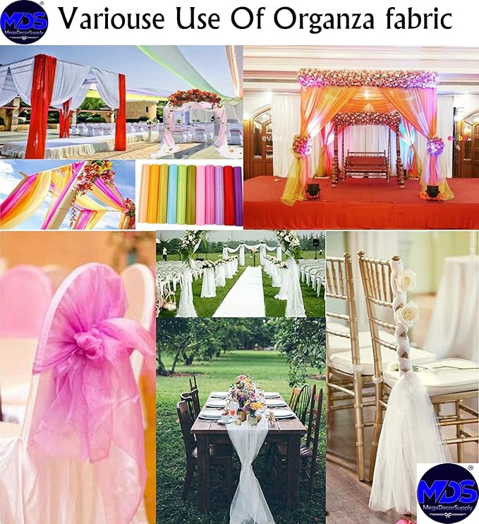 MDS Pack of 75 Yard Sheer Organza Fabric for Wedding Party Home Event Banquet Decorations, Backdrop Curtain Craft Dress Sewing Fashion DIY Crystal Organza Tulle Fabric Bolt 44” Wide - Apple Green