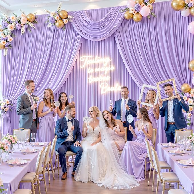6 Panels Lavender Backdrop Curtains for Wedding Party Wrinkle Free Backdrops Curtain Drapes Fabric Decorations Photo Back Drop Cloth for Baby Shower Photography Stage Reception 30ft(W) x 12ft(H)