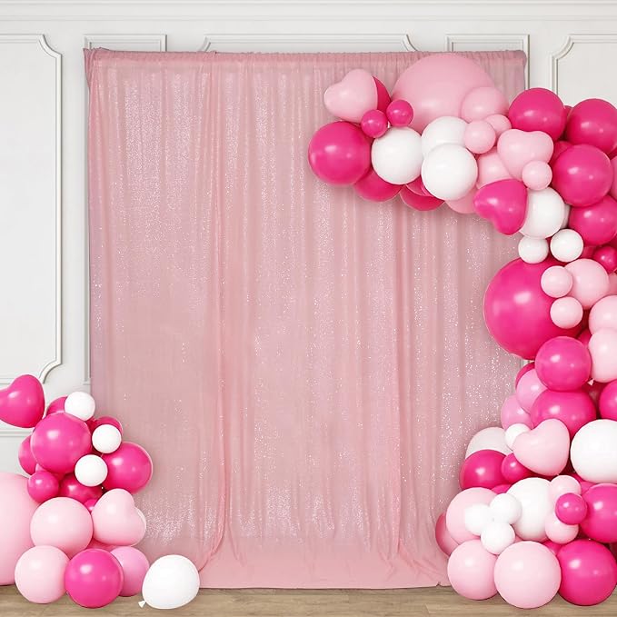 PartyDelight Pink Sequin Backdrop 6x6ft 4 Inch Rod Pocket | Dense 3mm sequins on mesh backing with 4 inch rod pocket for full body photos ceremony arches party walls and stage displays