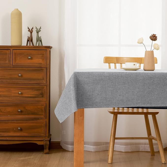 Hiasan Faux Linen Rectangle Tablecloth - Wrinkle and Stain Resistant Washable Table Cloth for Kitchen Dining Room Holiday Table Cover for Party Dinner, Grey, 60 x 84 Inch