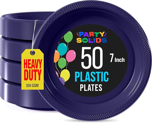 Exquisite Party Solids Deep Purple Plastic Plates For Party Supplies 7" Deep Purple Disposable Plates Heavy Duty 50 Pcs Plastic Dinnerware Sets Heavy Duty 350 GSM Disposable Dinnerware Set